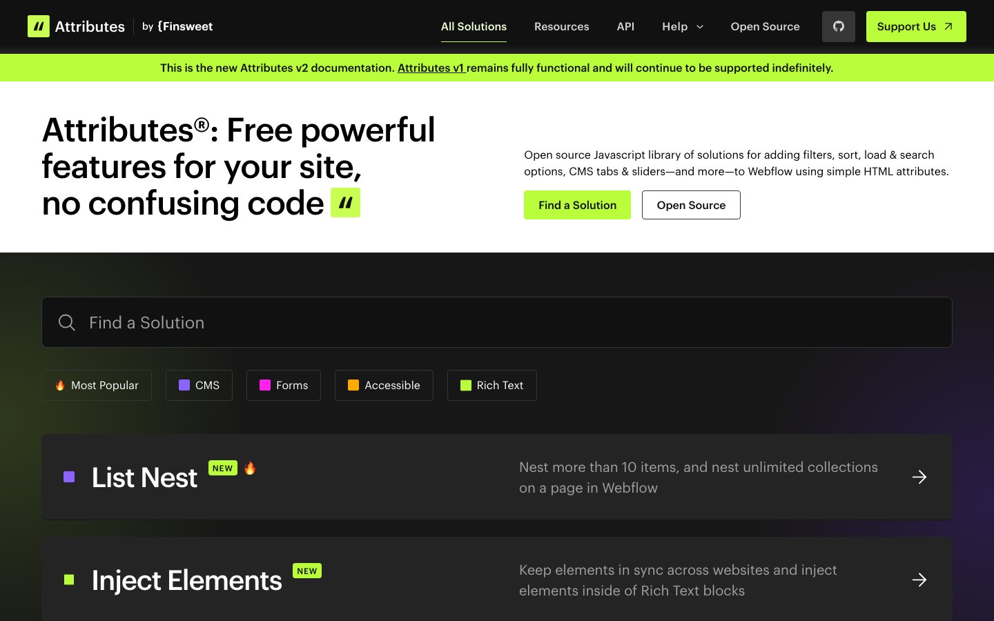 Finsweet Attributes interface