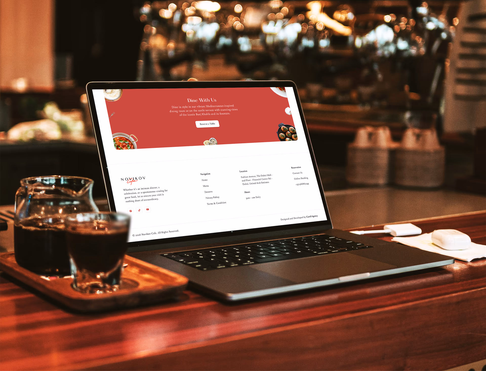 الضيافة case study by Carril Agency: كيف حققنا 100% من الظهور عبر الإنترنت لـ Novikov Cafe (Webflow + SEO + Google Maps).